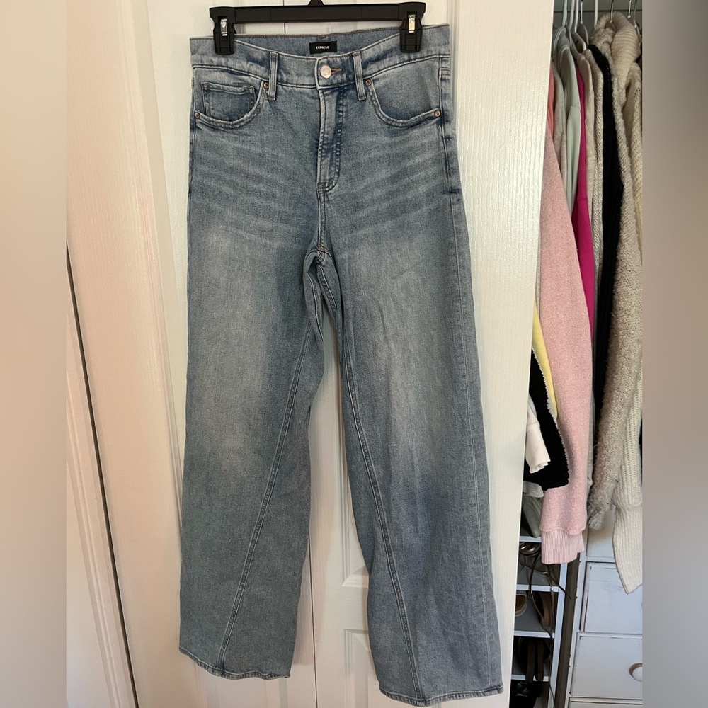 Express Wide Leg Blue High Rise Jeans